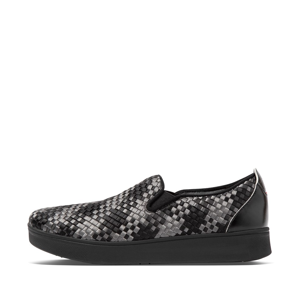 Fitflop Womens Slip-on Black - Rally Silky-weave Sneakers - ON6241058